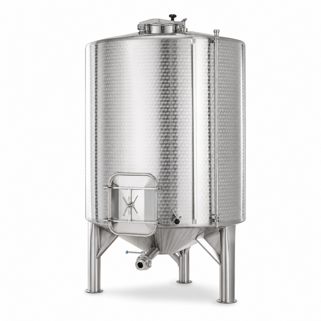Cuve inox 1000 litres fond conique 304L sur fond blanc