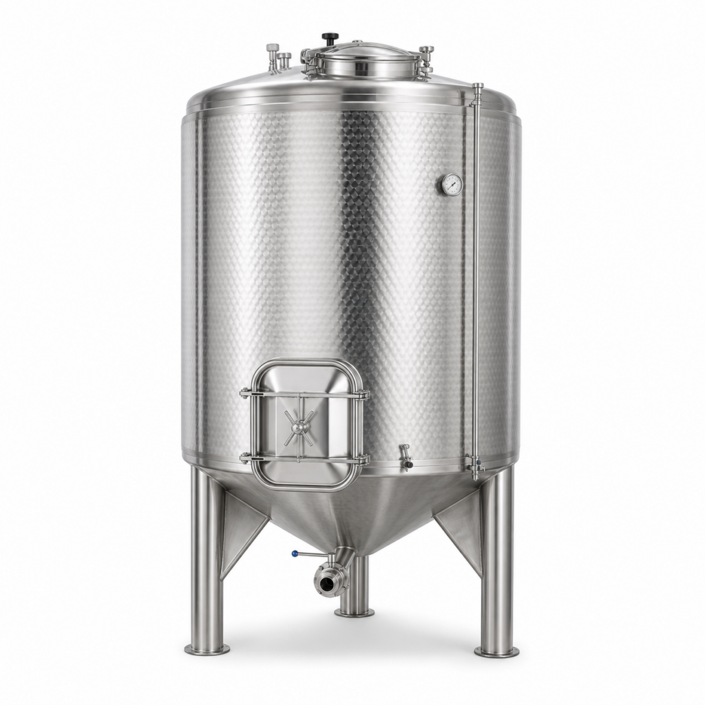 Cuve inox 2000 litres vinification double paroi sur fond blanc