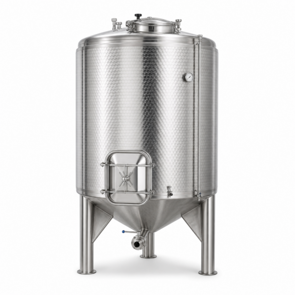 Cuve inox 2000 litres vinification double paroi sur fond blanc