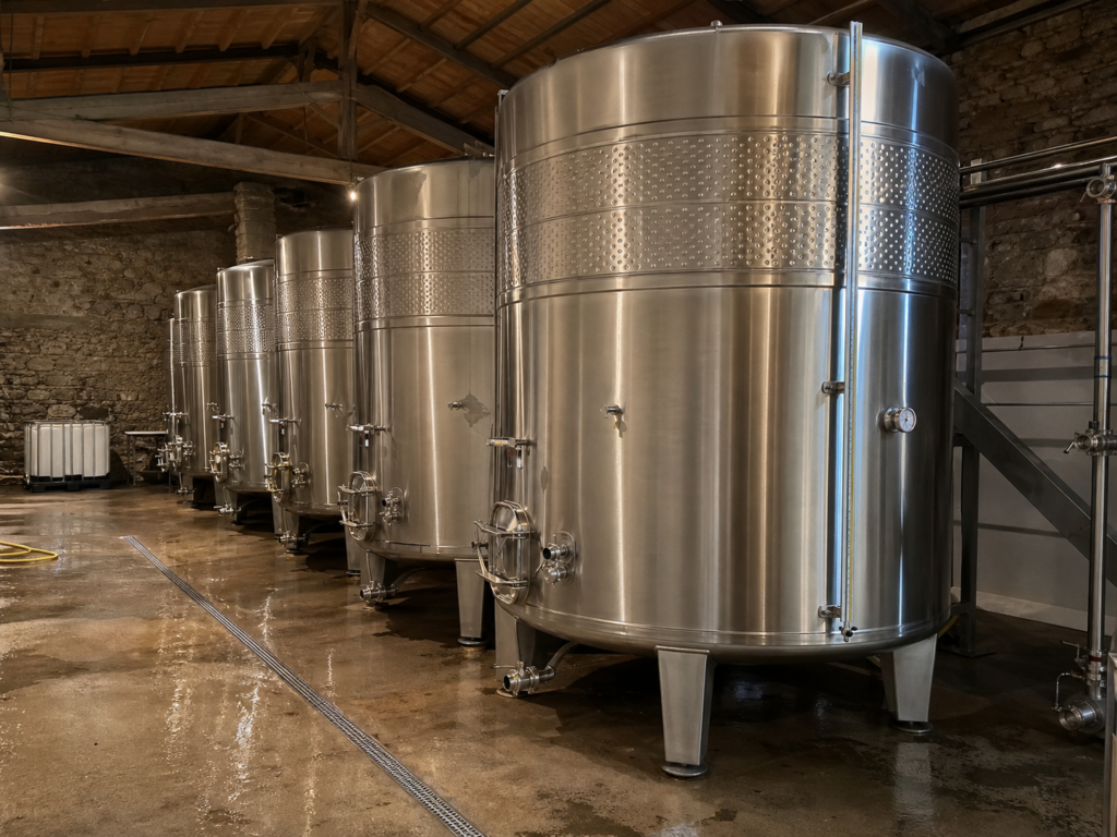 Cuverie inox 5000 litres en situation dans un chai professionnel