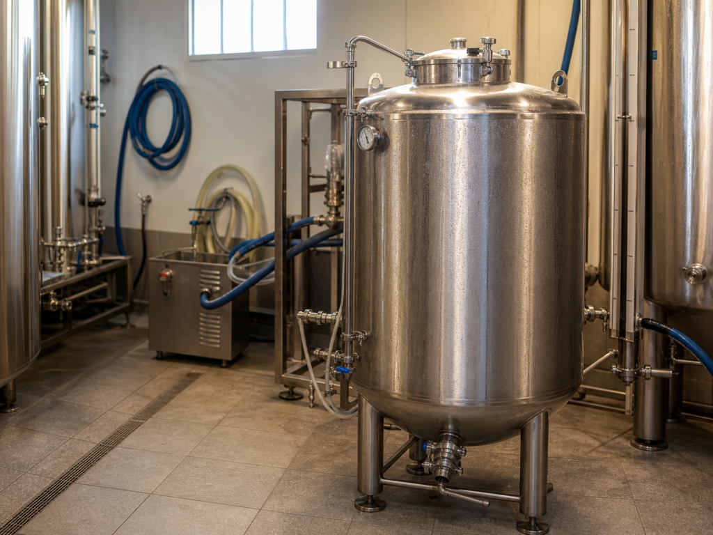 Fermenteur unitank 200 litres en situation dans une brasserie artisanale